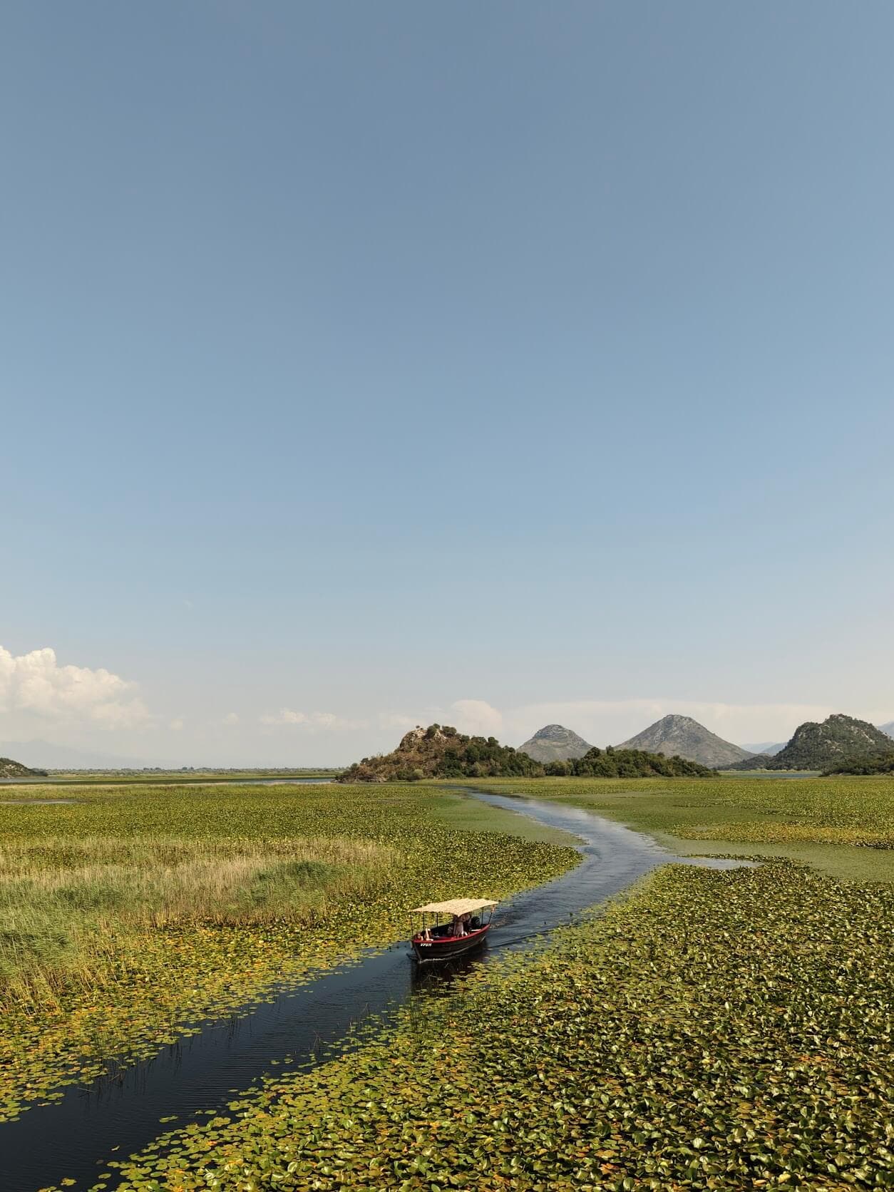 Aerial view of Skadar Lake's islands and waterways